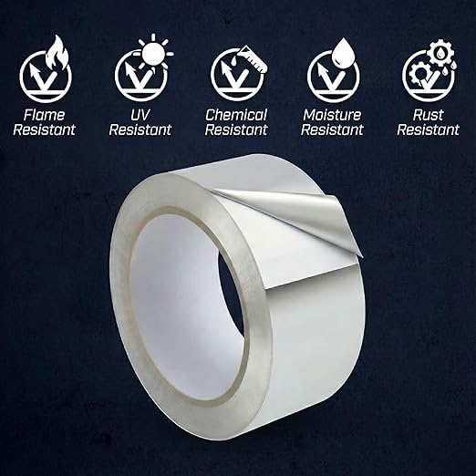 Bates- Aluminum Foil Tape, 2 Inch x 75 Feets, 3.6 Mil, HVAC Heat Tape for Ductwork, Dryer Vent, Air Conditioning, Furnace, Pipe Insulation, Waterproof, Flame, UV & Chemical Resistant