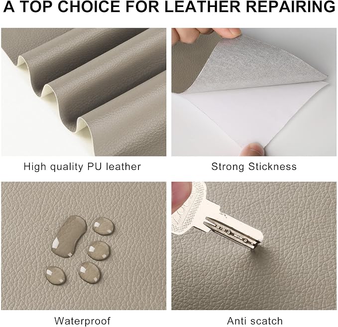 YAFLC Leather Repair Patch for Furniture, 4" x 63" Self Adhesive Leather Repair Kit Vinyl Repair Tape for Car Seat Sofa Jackets Couches Chair Khaki