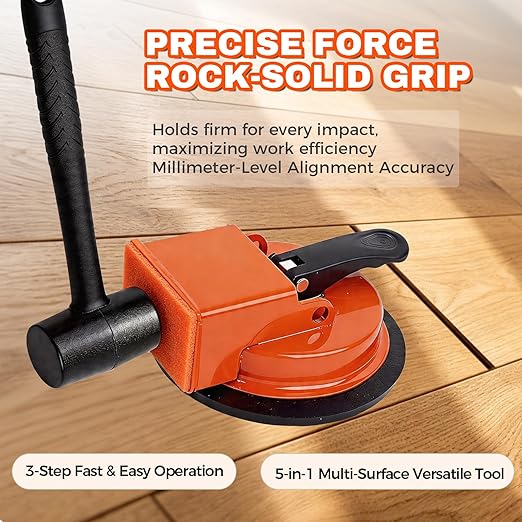 Heavy Duty Floor Gap Fixer Tool, Floor Suction Cup Tool for Gaps with 5 Cuttable Sticky Pads, Grout Scraper & Gloves, Fits ≥4.8" Wide Wood/LVP/Vinyl Flooring(Orange)