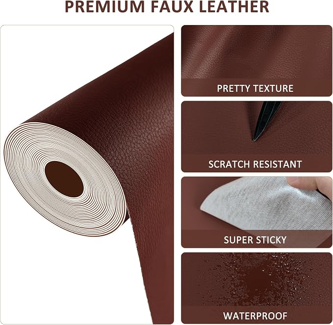 AOOTOOLINK Leather Repair Patch 17X316 Inch Self Adhesive Leather Repair, Large Leather Repair Tape for Couches, Furniture, Car Seats, Cabinets, Sofa, Handbags (Dark Brown, 17X316 Inch)