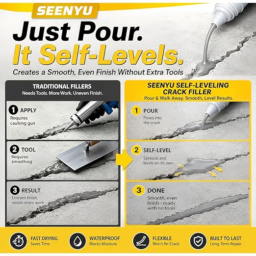 Concrete Cement Crack Filler Self-Leveling Sealant, Waterproof Fast-Drying Concrete Sealer Repair, Flexible Easy DIY Crack Seal Gule for Driveway, Sidewalk, Patio, Garage Floor, Asphalt - 1PACK