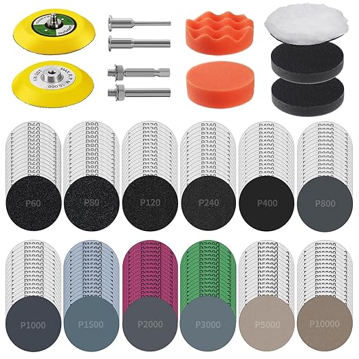 191Pcs 3 Inch Sanding Disc Drill Polishing Kit Sanding Attachment Assorted 60-10000 Grit, Wet Dry Silicon Carbide Hook & Loop Sandpaper with Sanding Pads and Soft Foam Buffering Pad for Car Wood Metal