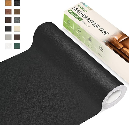 TIANLDD Leather Repair Tape,16 x 160 Inches Self Adhesive Leather Repair Patch，Leather Repair Kit for Furniture，Couches,Car Seats,Cabinets,Handbags(Black-Litchi Grain)