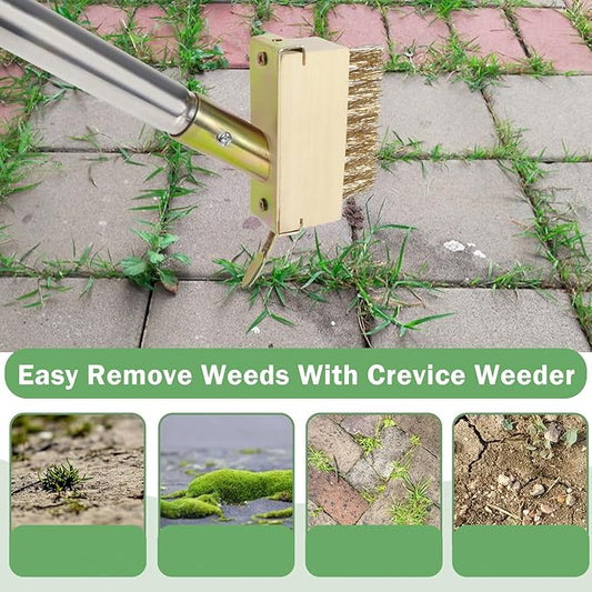 Crack Weeder, Moss Remover Tool, Manual Crevice Weeding Tool, Weed Puller Tool with 67-inch Long Handle for Deck, Paver, Patio, Walkway, Driveway - 2 Brush Heads 2026V