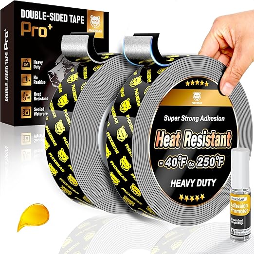 PHIXBEAR 2 Rolls Heavy Duty Double Sided Tape, Heat-Resistant & Waterproof Outdoor Indoor Automotive Mounting Tape, Removable No Residue Super Strong Adhesion Foam Tape, 0.5" x 20FT
