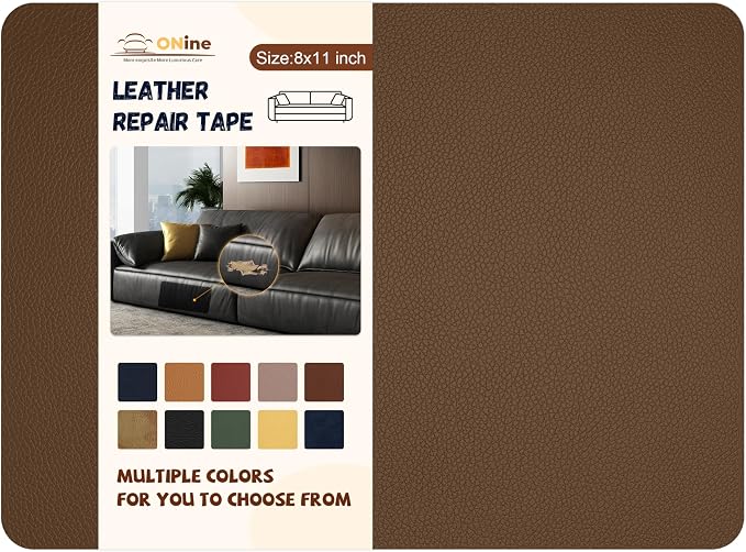 ONine Leather Repair Patch,Self-Adhesive Couch Patch,Multicolor Available Scratch Leather 8X11 Inch Peel and Stick for Sofas,Car Seats Backpack Jackets (Brown-Litchi Grain)