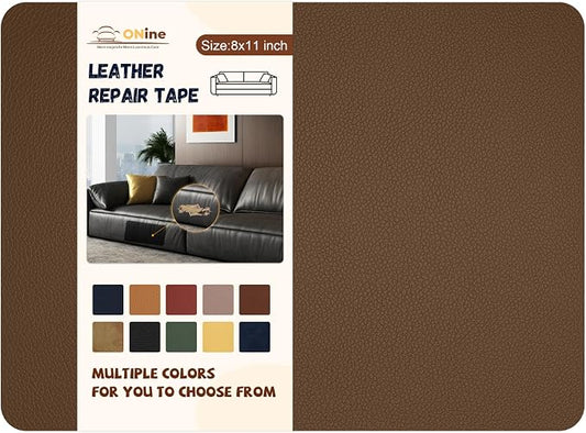 ONine Leather Repair Patch,Self-Adhesive Couch Patch,Multicolor Available Scratch Leather 8X11 Inch Peel and Stick for Sofas,Car Seats Backpack Jackets (Brown-Litchi Grain)