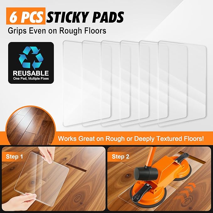 Floor Gap Fixer Tool, 45° Striking Surface Floor Gap Repair Tool with Dual Suction Cup, Made of Iron. with 6pcs Sticky Pads for Fixer Laminate/Vinyl Flooring Tools