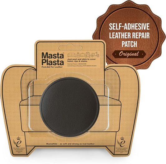 MastaPlasta Premium Leather Repair Patch – 3 Inch Dark Brown Circle – Self‑Adhesive, Upholstery‑Grade, Ready‑to‑Use. Your Professional DIY Repair for Couches, Car Interiors, Bags and More