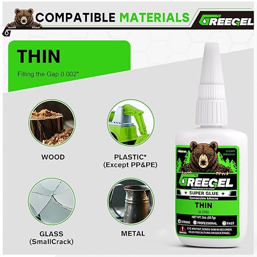 2 Oz Thin Liquid Clear Super Glue + 3g Gel Glue, Cyanoacrylate Adhesive for Woodworking, Ceramic, Plastic, Metal, Crafts & Repairs