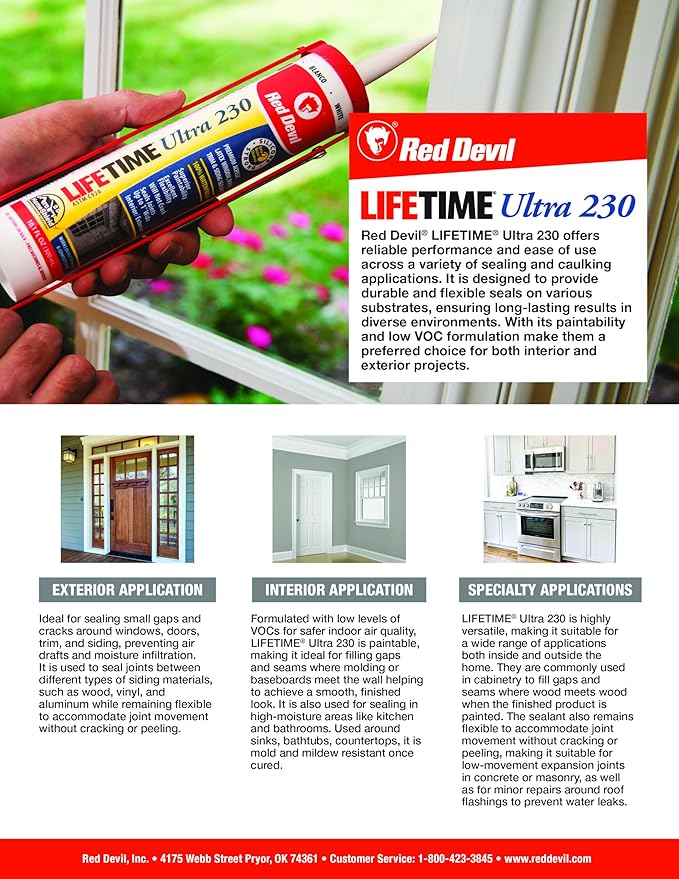 Red Devil 0705 Lifetime Ultra Premium Elastomeric Acrylic Latex Sealant, 5.5 oz., Clear, 1 Pack