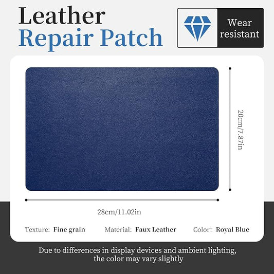 Fadoub Leather Repair Patch Tape Self-Adhesive, 8x11In Heavy Duty Vinyl Patch, Leather Repair Kit for Furniture, Sofa, Couch, Office Chair, Car Seat, Car Interior(Royal Blue-Fine Grain)