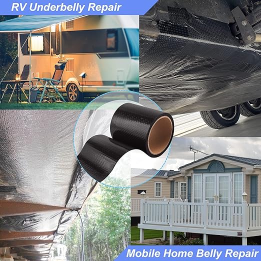 PlusRoc RV Underbelly Material RV Underbelly Tape Waterproof Flex Belly Tape with Permanent Sealing Adhesive for Mobile Home, Camper Travel Trailer, Tear Repair Patch(4'' x 33')