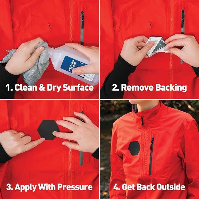 GEAR AID Tenacious Tape Hex – 2.5” & 1.5” Repair Patches (4 Patches: Two 2.5” & Two 1.5”, Black) – Peel-and-Stick Outdoor Nylon Fabric to Fix Holes and Burns in Down Jackets, Rain Gear and Tents