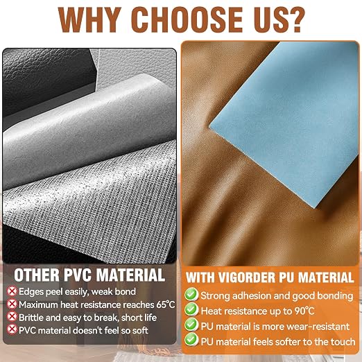 Vigorder Leather Repair Tape, 3" x 61" Self Adhesive Leather Repair Patch for Furniture, Sofa, Car Interior, Office Chair (Black)