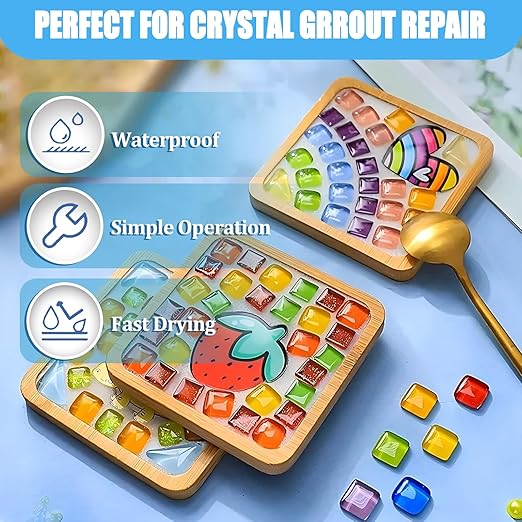 Mosaic Crystal Grout, Mosaics Tile Tools, Mosaic Tile Accessories – Essential for Handmade Grouting and Perfect for DIY Craft Projects (White, 6.3oz)