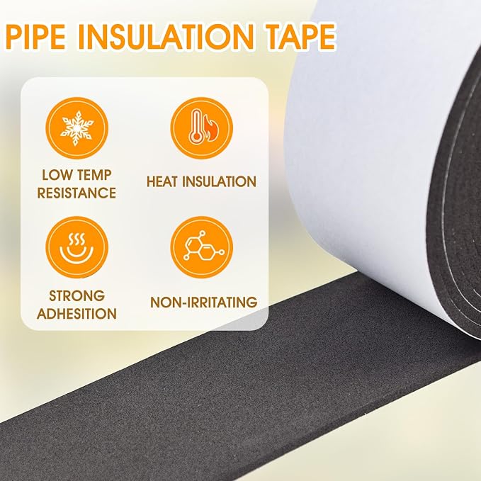 2 Inch*13Ft Pipe Insulation Tape 2 Pack, Weather Resistant Water Wrap Tape | Outdoor Water Pipe Insulation Wrap, Foam Pipe Wrap Insulation for Water Pipes (Black)