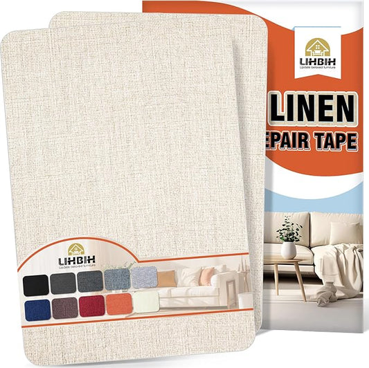 Linen Fabric Repair Tape 2 Pcs 8x12 Inch, Self Adhesive Couch Patch Repair Fabric Tape for Furniture, Linen Patch Kit for Couch, Carpet, Upholstery, Chair, Sofa, Cushion, Bag (Beige)