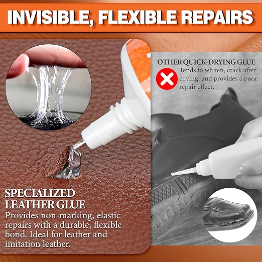 Leather Glue 60ml - Extra Strong, Waterproof & Flexible Adhesive - Fast-Drying Repair Glue for Leather & Vinyl - Ideal for Shoes, Bags, Sofas, Jackets, Car Seats & More