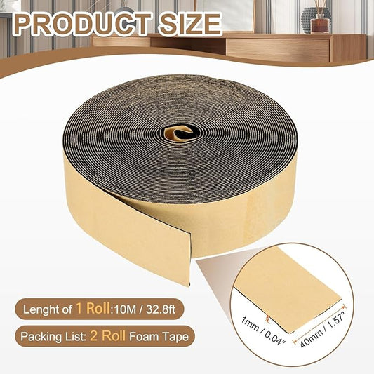PATIKIL Foam Insulation Tape, 2Pcs 1-1/2" W x 1/16" t x 32.8FT Self Adhesive Weather Stripping Door Seal Strip for Door Window Air Conditioning, Black