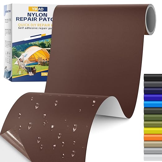 Fabric Repair Tape, Self Adhesive Nylon Repair Patch, Waterproof Outdoor Nylon Tape/Patch Kit for Down Jacket Clothing Tent Awnings Boat Cover Couches Dark Brown 4x70 inch