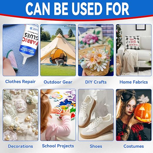 Fabric Glue, 60 ML Fabric Glue for Clothing Permanent Washable, Fabric Adhesive for Rhinestones, Patches, Clothes, Denim, Leather, Polyester, Fabrics, Doll Repair, Flannel, Cotton