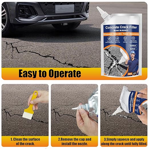 MOSAMNI Concrete Crack Filler, Self Leveling Cement Crack Sealant, Quick-Drying Sealing Adhesive Repair Sealer for Driveways, Sidewalks, Patios, Waterproof Outdoor Joint Caulking Glue, Gray