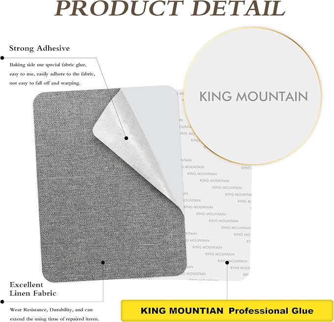 KING MOUNTAIN Coarse Linen Repair Patches, Self-Adhesive Linen Fabric Patches, 8X11 inch, Multi Color, Can be Used for Linen Sofa Repair (8" x 11",Smoky Grey)