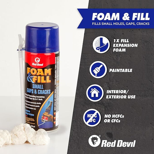 Red Devil 0913 Spray Foam & Fill Small Gaps & Cracks Expanding Insulation, Polyurethane Sealant, 12 oz, Off-White, Pack of 1