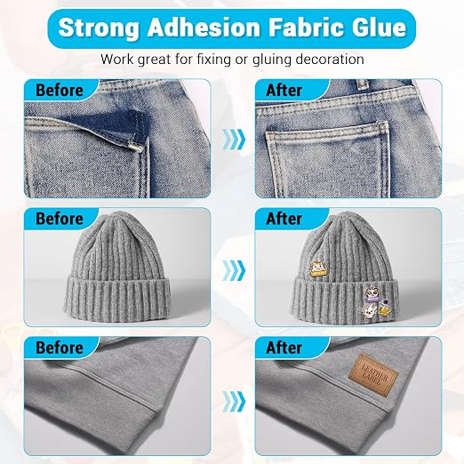 80ML Fabric Glue Permanent for Clothing, Clear Super Glue Fabric Adhesive Sticky Glue for Patches, Washable Liquid Fusion Stitch Fabric Repair Kit for Leather Cotton Rhinestones Polyester