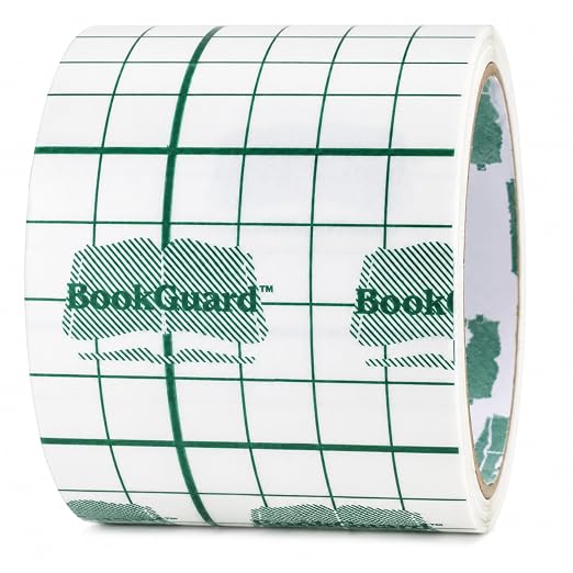 BookGuard 3" Clear Repair Tape, Acid-Free Archival-Safe Vinyl Mending Roll with Grid Liner for Spines, Covers, Hinges, Library Conservation & Restoration, 10 Yards