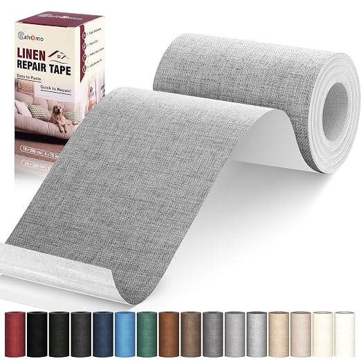 Cahomo Linen Repair Tape 4x79 inch, Self Adhesive Linen Fabric Patches, Linen Fabric Patch Tape Kit, Fabric Repair Tape for Linen Sofas, Headboards, Chairs, Pillows, Curtains - Light Grey