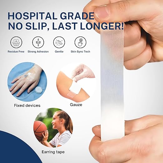 NanaCare Clear Medical Tape Waterproof, 16 Rolls- 1 inch x 10 yds + 10 pc Gauze Pads - Hypoallergenic Surgical Tape for Wound Care, Dressings & Face, First Aid Waterproof Bandage (16)