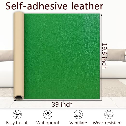 Dark Green Leather Repair Patch, 39.3 x 19.6 Inch Self Adhesive Leather Repair Tape, Large Vinyl Leather Repair Kit for Furniture, Car Seats, Sofats, Couch, Office Chair