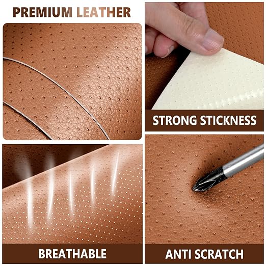 Leather Repair Patch, Breathable Perforated Self Adhesive Repair Patch, Furniture Couch Car Seats Office Chairs Sofa Repair Refurbished Faux Leather Patch (Light Brown,15.7x39.3 inch)