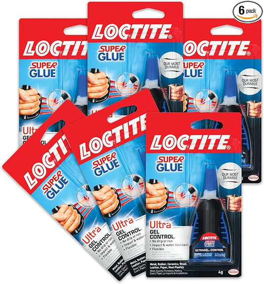 Loctite Super Glue Ultra Gel Control, Clear, 0.14 fl oz Bottle, 6 Pack - Superglue for Plastic, Wood, Metal, Crafts & Repair, Cyanoacrylate Adhesive Instant Glue, Quick Dry