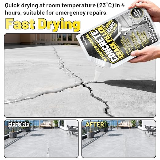 Concrete Crack Filler, 2.65LB High Elasticity Self Leveling Cement Crack Filler, Slab Concrete Waterproof Repair Sealant for Driveway, Walkway, Patio, Joint, Outdoor Quick Drying Sealer - Grey
