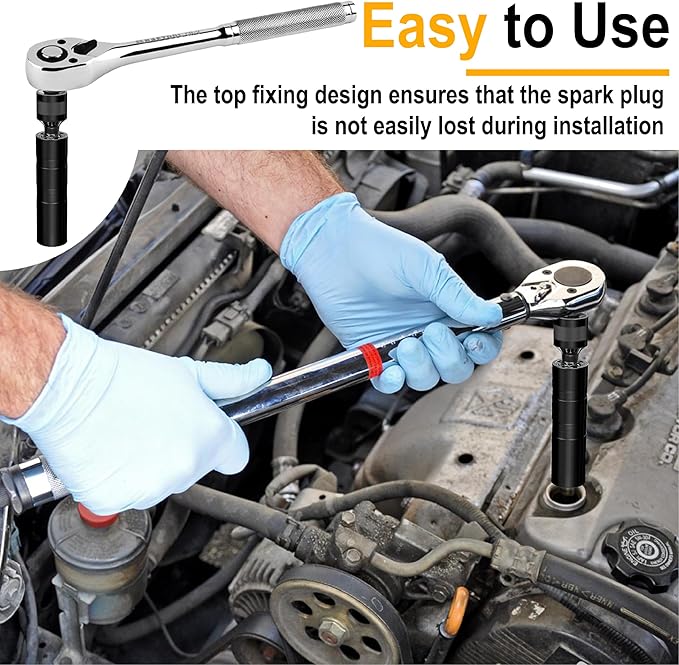 16mm Spark Plug Socket, Thin Wall 3/8" Drive Spark Plug Sockets Removal Tool, 12 Point, Magnetic Swivel 5/8" Spark Plugs Socket for Most Car Models (Black)