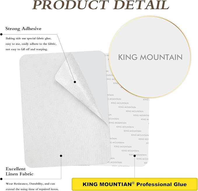 KING MOUNTAIN Fine Linen Repair Patches, Self-Adhesive Linen Fabric Patches, 8X11 inch 2 PCS, Multi Color, Can be Used for Linen Sofa Repair and Linen Clothes Repair(White)