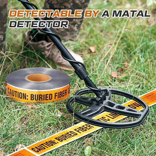 Pangda 2 Rolls "Caution Buried Fiber Optic Line Below" 2 Inch x 1000 Feet Detectable Safety Tape 5 Mil Underground Detectable Warning Tape for Construction Sites Road Repairs Caution