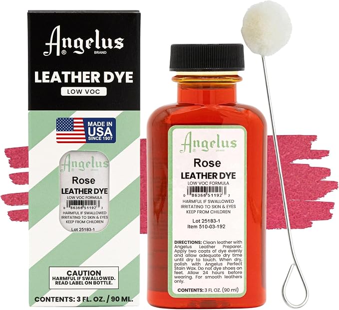 Angelus Leather Dye - Flexible Leather Dye for Shoes, Boots, Bags, Crafts, Furniture, & More 3oz, Dauber Included (Rose)