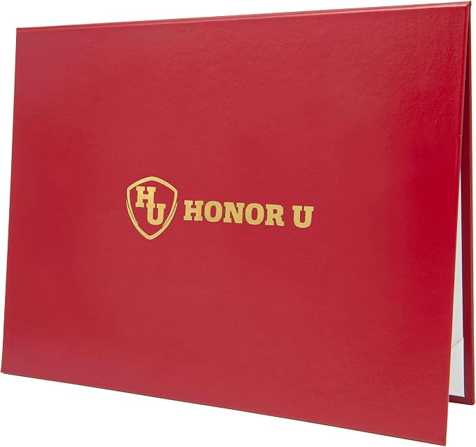 Red Faux Leather Document Cover A4 (8.3x11.7 UK) Size | Tent-Style Opening, Non-Padded with Custom Metallic Foil Printing | Professional Presentation for Awards, Diplomas and Certificates