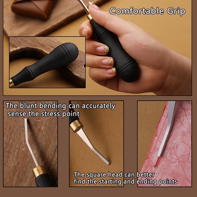 DIUDUS Pro Detail Rougher, Leather Roughing Tool, Leather Edge Rougher Roughing Leather Craft Surface Tool with Ergonomic Handle Leather Working Leathercraft Tools for Edge Polishing(3mm)