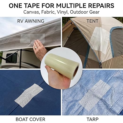 RV Awning Repair Tape, 5" x 39FT Heavy Duty Waterproof Fabric Repair Tape for Camper, Tent, Tarp & Boat Covers, UV Resistant Canvas Patch Tape for Outdoor Tear Repair