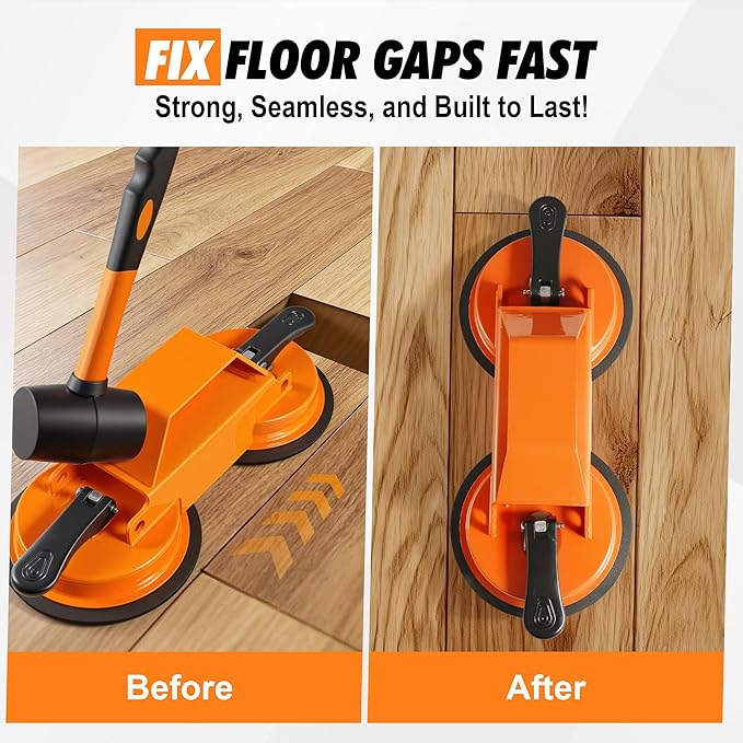 Floor Gap Fixer Tool, 45° Striking Surface Floor Gap Repair Tool with Dual Suction Cup, Made of Iron. with 6pcs Sticky Pads for Fixer Laminate/Vinyl Flooring Tools