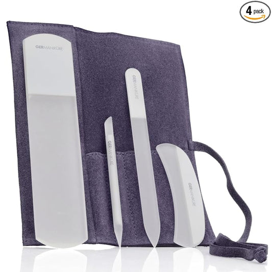 4pcs Manicure Set Genuine Czech Crystal Gray Glass Nail File Moon File Manicure Stick Pedicure Foot Care Bar in Purple Suede by GERmanikure