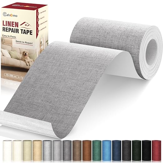 Cahomo Linen Repair Tape 4x79 inch, Self Adhesive Fabric Patches, Linen Patch Tape Kit, Fabric Repair Tape for Couch Sofas, Headboards, Chairs, Pillows, Curtains, Couches - Medium Grey