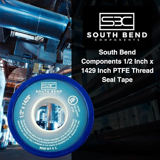 South Bend Components 1/2 Inch x 1429 Inch 70885 PTFE Thread Seal Tape – Teflon Tape for Plumbing, Gas, Water, and Air Systems | Leak-Proof, Durable Thread Tape for Metal and Plastic Pipes (10-Pack)