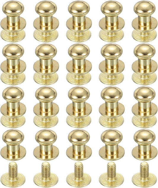 PATIKIL 7 mm Leather Rivets, 20 Sets Ball Head Stud Screw Back Round Head Button Chicago Screw Nipple Stud Rivet for Leather DIY Craft Handbag Belt Repairs, Gold Tone