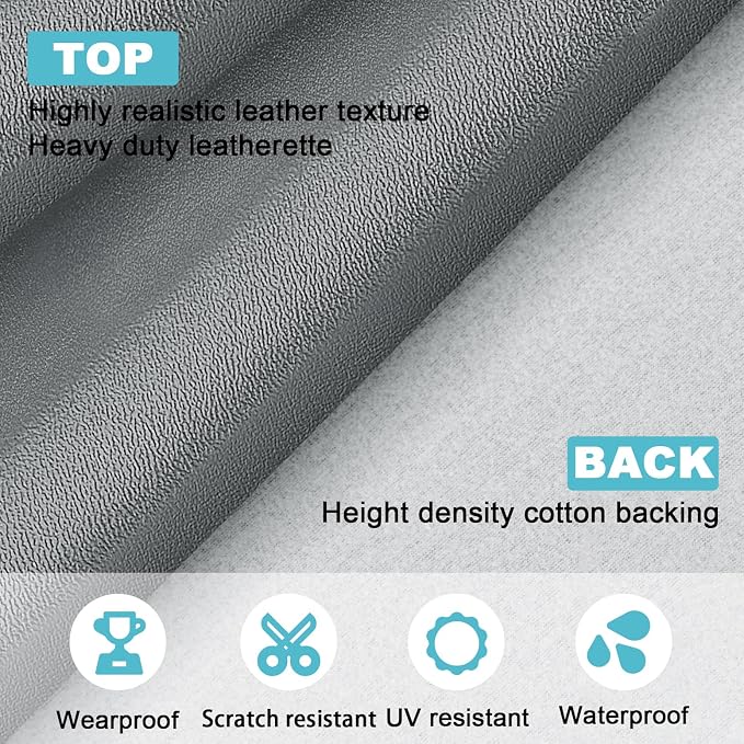 Grey Faux Leather Fabric 19"x54" - Smooth Vinyl Upholstery Leather for Modern Furniture, Home Decor, Sewing and DIY Craft Projects